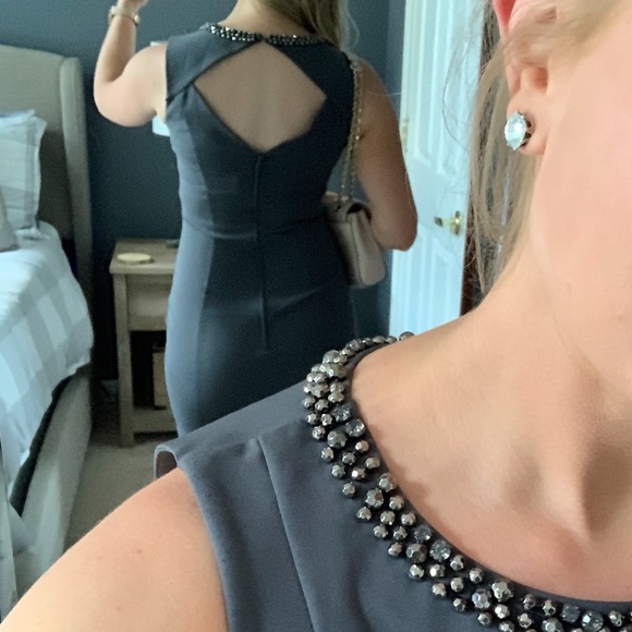 Gray Embellished Neckline Dress - Picture 7 of 8